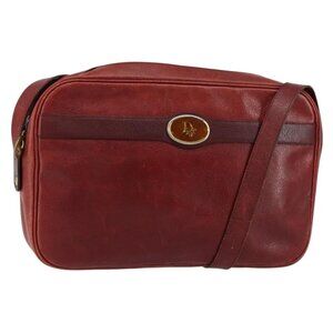 Authentic Christian Dior Shoulder Bag Leather Red Gold